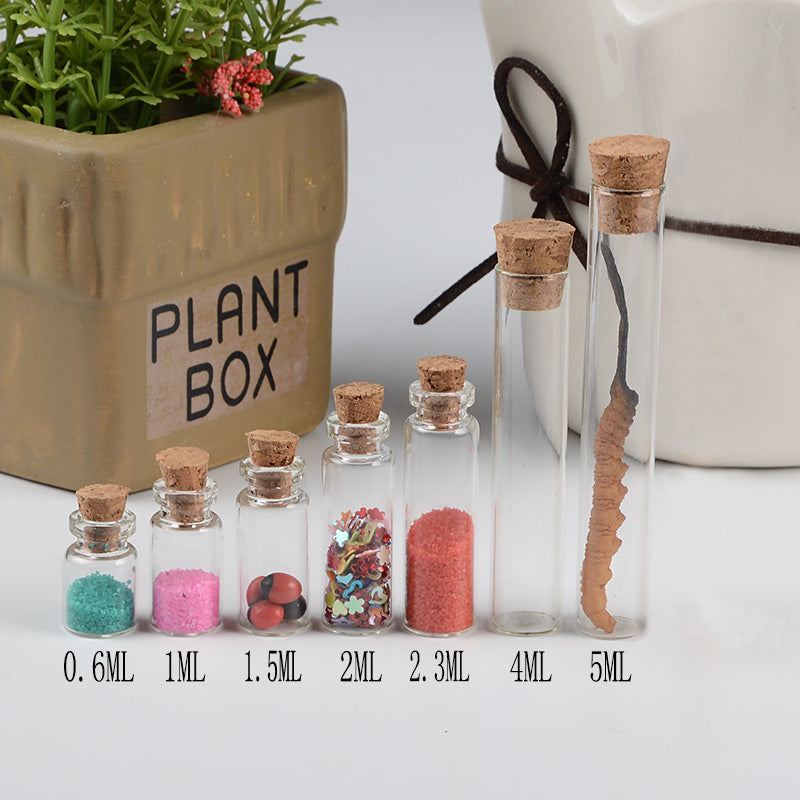 Small Glass Bottles With Corks Tiny Glass Vials Jars Transparent Clear Jars 1ml 2ml 5ml Wishing Bottles Wholesale 100 pcs