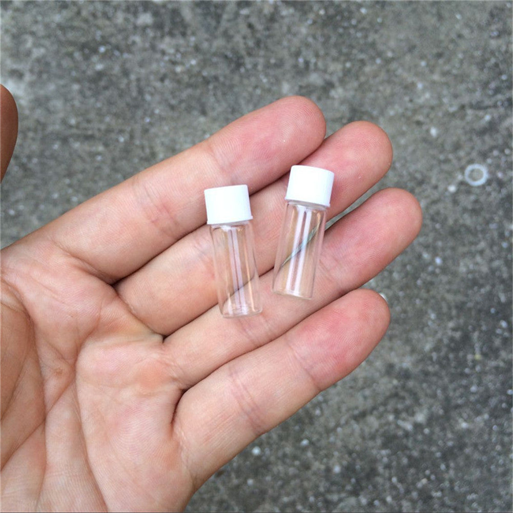 1ml Mini Glass Bottles Vials White Plastic Cap Food Grade Empty Tiny Transparent Glass Bottle Jars Screw Cap 100 pcs